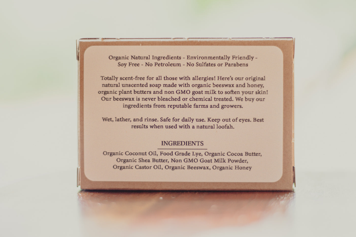 Organic Unscented Soap with beeswax and honey, Eco-friendly, Coconut Oil, Shea Butter, handmade gifts, Non GMO goat milk