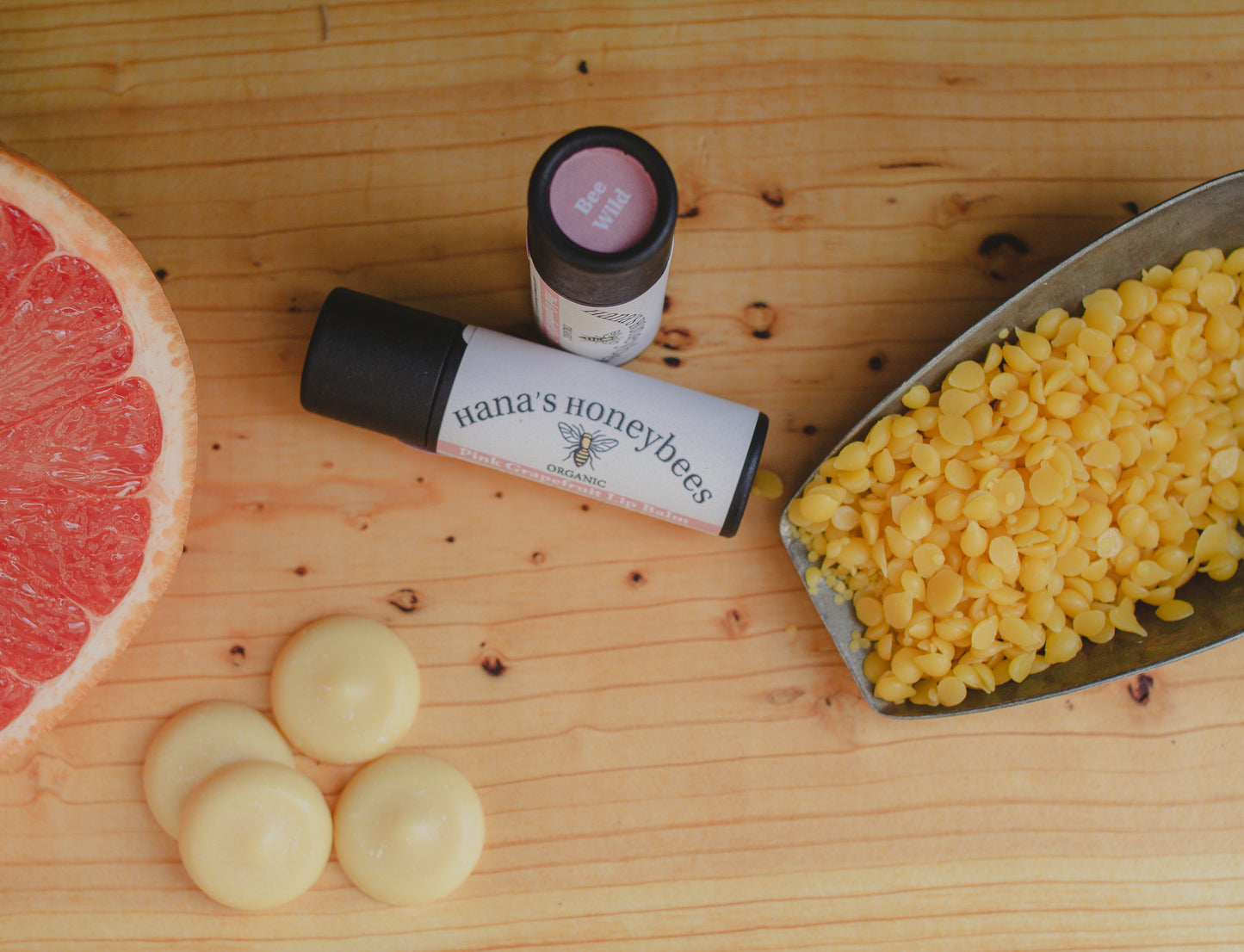 Eco-friendly Organic Pink Grapefruit Lip Balm Tube 0.3 oz, Cardboard Tube, Beeswax and Coconut Oil, Gifts, Essential Oils